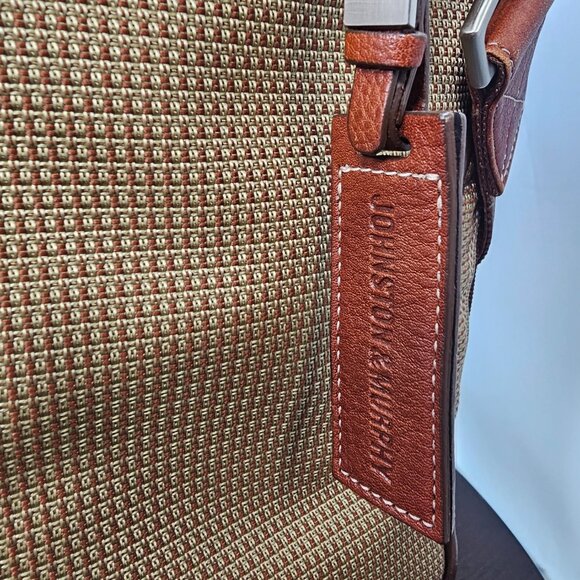 Johnston & Murphy Vintage Briefcase / Travel Bag Beige Canvas & Brown Leather - Picture 3 of 3